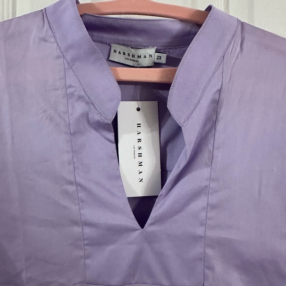 Harshman Chantal Striped Sleeve Popover Blouse Lilac Size 2X NWT - Picture 7 of 13